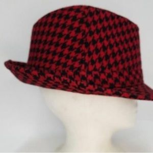COPY - Scala Pronto Hound's-tooth Printed Vintage Fedora, Red & White